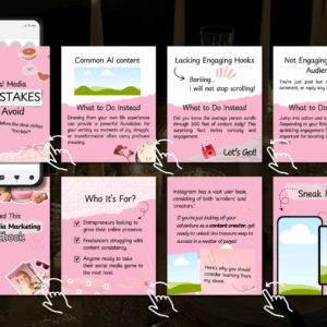 Aesthetic Pink Instagram Carousel Bundle (100 Templates) | Canva Editable | PLR MRR  100 Pink Aesthetic Instagram Carousel Designs | Canva Templates with PLR & MRR Resell Rights